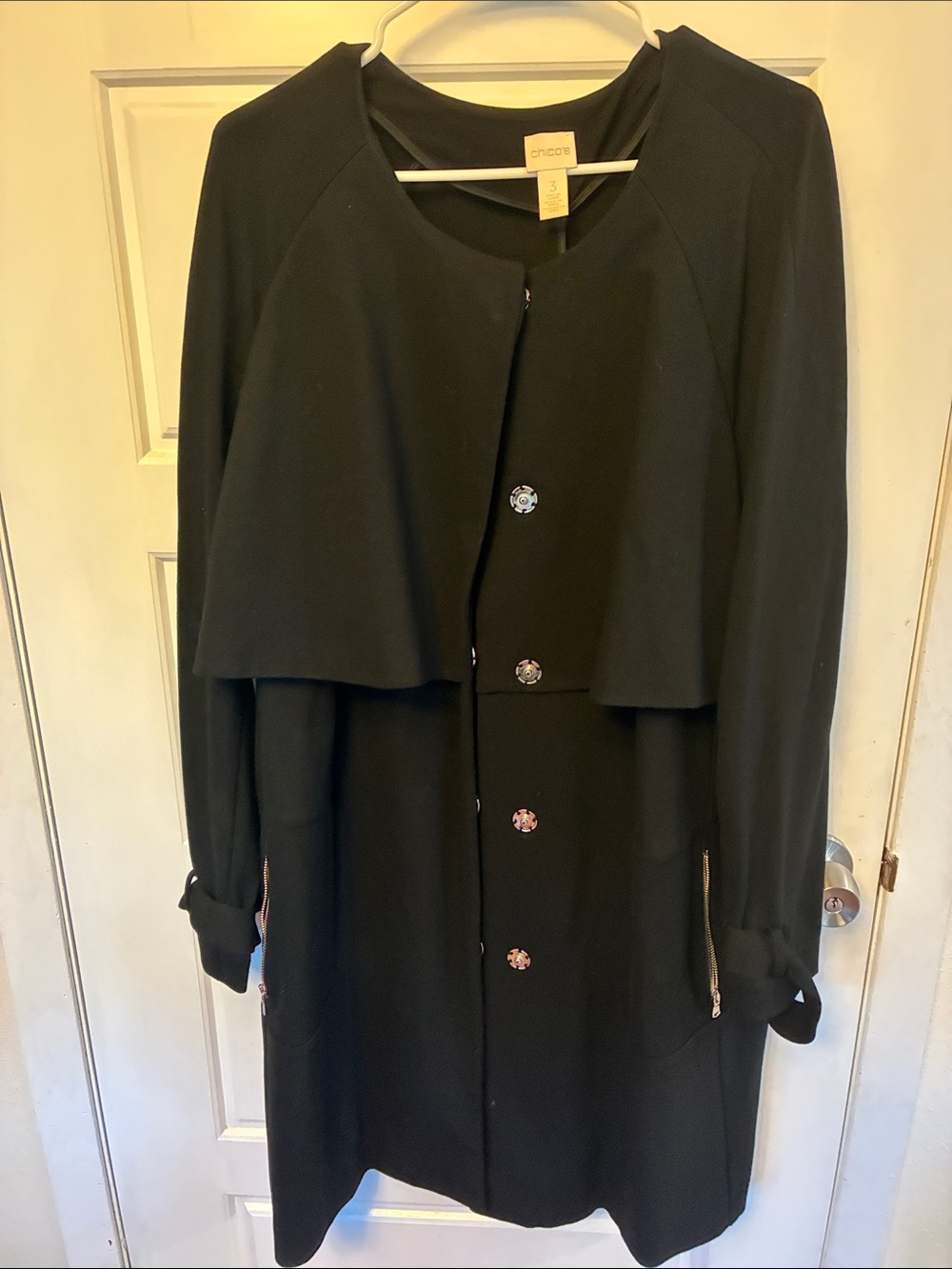 Chico's Black Layered Long-Sleeve Button Front coat